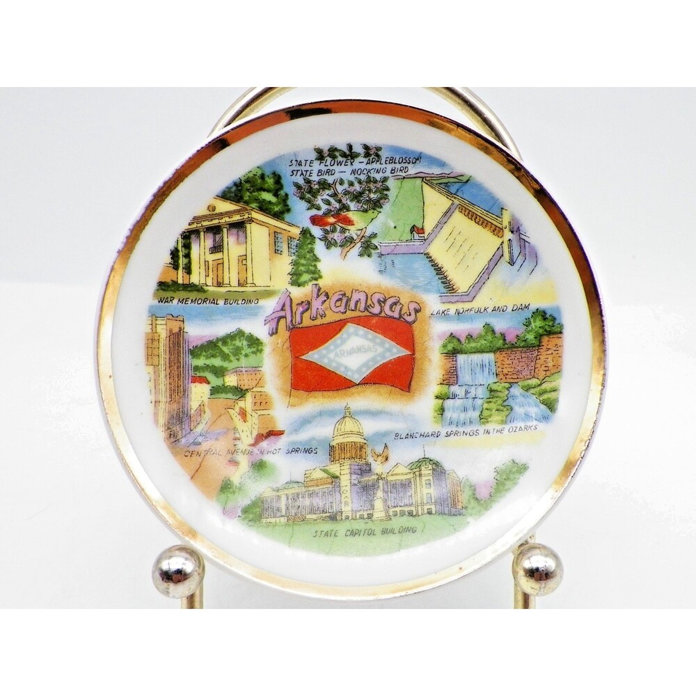 Arkansas Mini Plate 4" Vintage Souvenir State Bird & Flower Famous Places